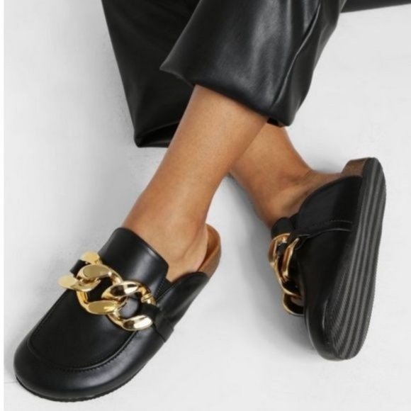 Shoe Affair Shoes - !! NEW !! Chunky Chain Detail Mules in Black Vegan Leather